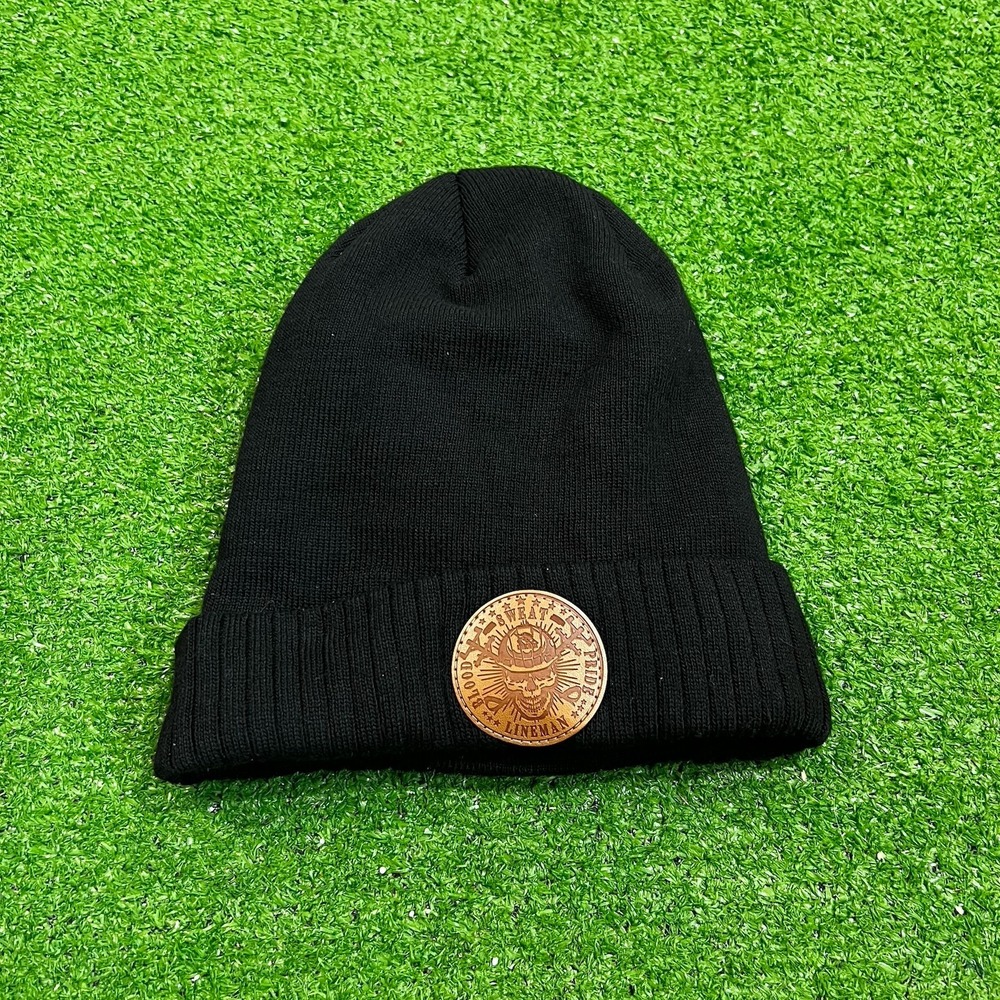 Electrical Let Me Worker Lineman Hat Beanie Sherpa Lined EUC Black Leather Patch